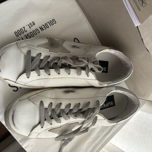Golden Goose Superstar Mixed Leather Sneakers Size: 42 Color: White Ice Silver